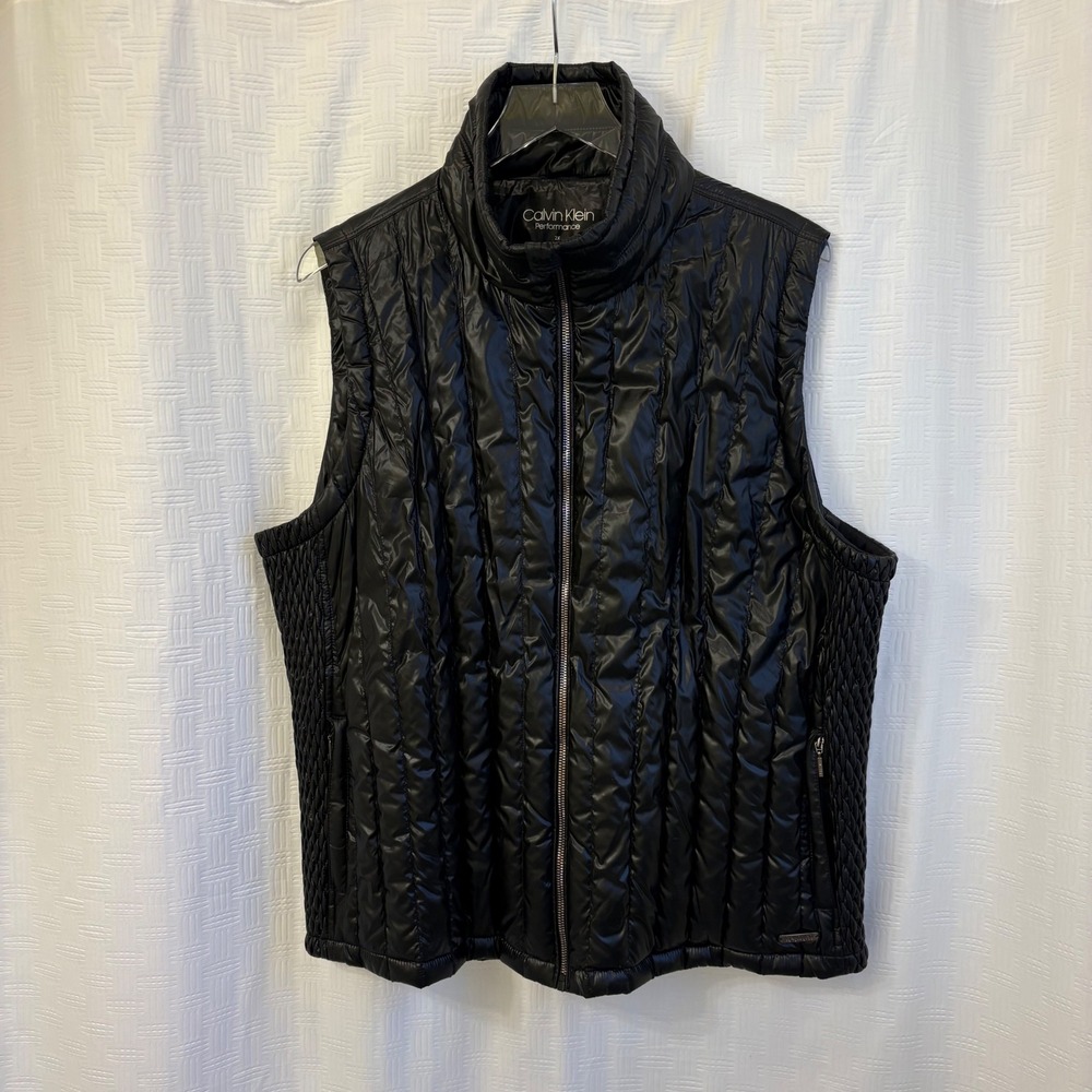 Calvin Klein Performance Black Down Puffer Vest Mock Neck Full Zip Womens 2X‎